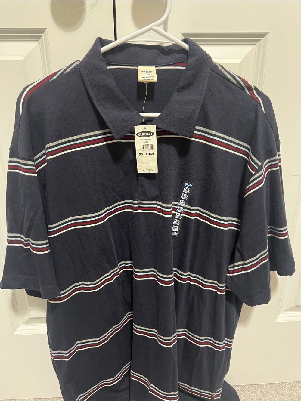 Old Navy Navy Polo with White and Red Stripes